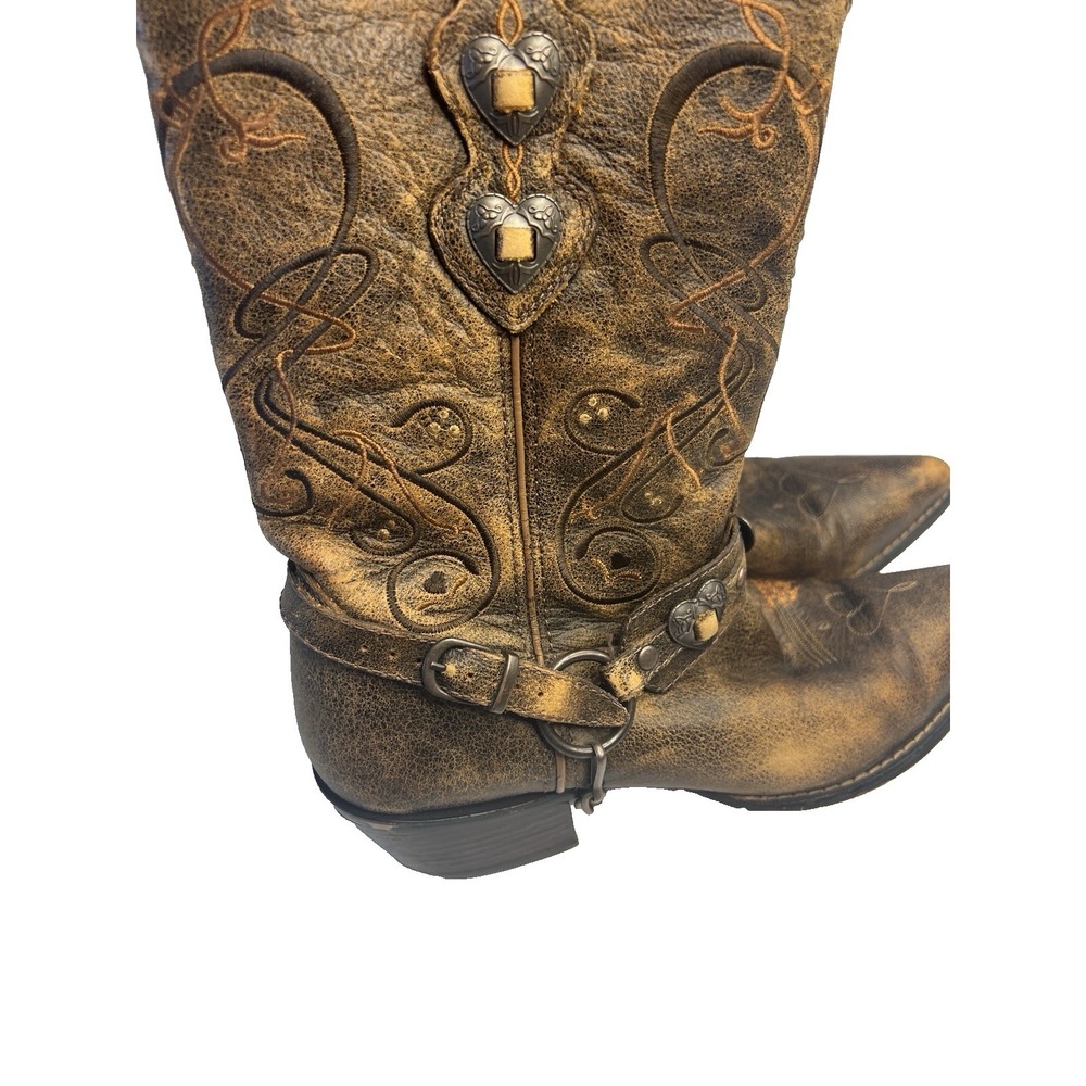 Durango Crush Heart Concho Western Cowgirl Rodeo Country Boots Women 9M Distress - Picture 2 of 14